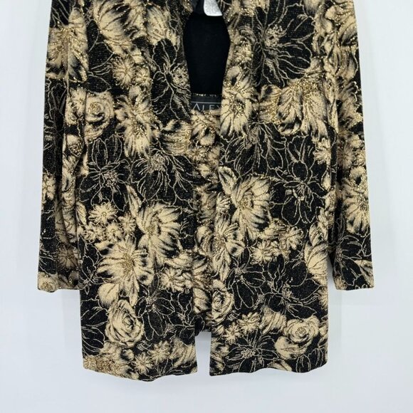 Alex Evenings Womens 2 pc Floral jacket Tank Top size Medium Black Gold sparkle - Picture 9 of 16